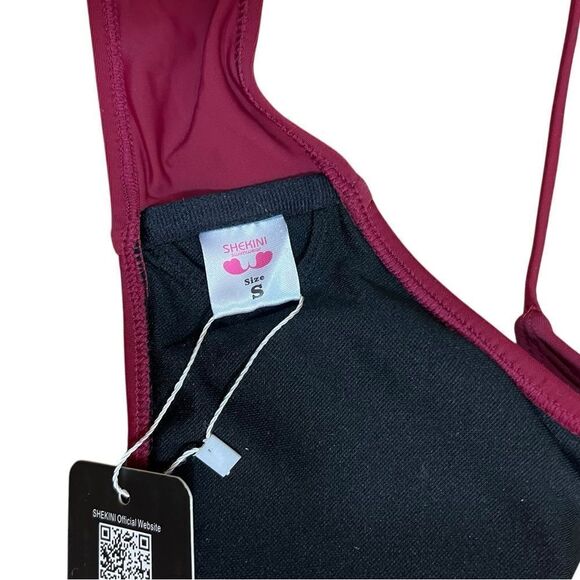 Shekini Asymmetrical Red Swimsuit Top with Tie Fastening - Picture 4 of 6